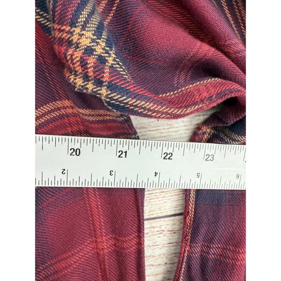 Cloth & Stone Plaid Off Shoulder Blouse Womens Large Red Purple Tan - Picture 7 of 8